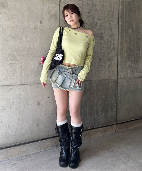 SPIRALGIRL（スパイラルガール）の「アイレットワンショルトップス（Tシャツ/カットソー・レディース・ホワイト/グリーン/ブラック・FREE）」の12枚目の写真