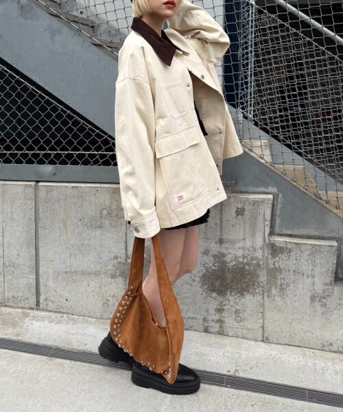 w closet（ダブルクローゼット）の「配色カバーオール（ブルゾン・レディース・ピンク/サックスブルー/アイボリー・FREE）」の12枚目の写真