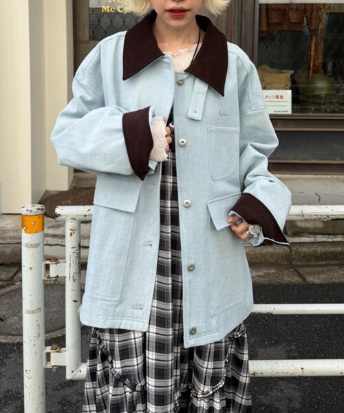 w closet（ダブルクローゼット）の「配色カバーオール（ブルゾン・レディース・ピンク/サックスブルー/アイボリー・FREE）」の13枚目の写真