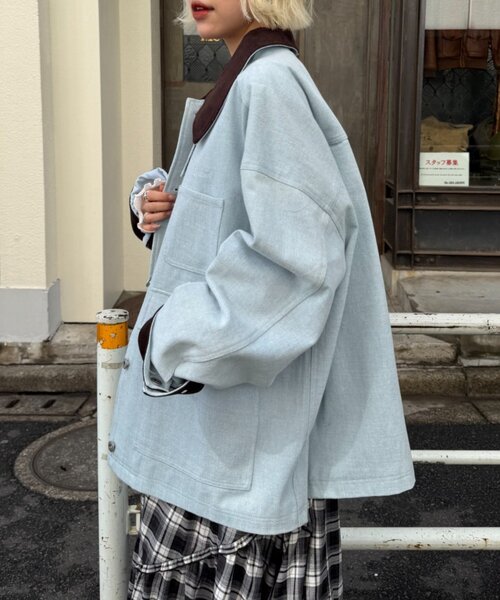 w closet（ダブルクローゼット）の「配色カバーオール（ブルゾン・レディース・ピンク/サックスブルー/アイボリー・FREE）」の14枚目の写真