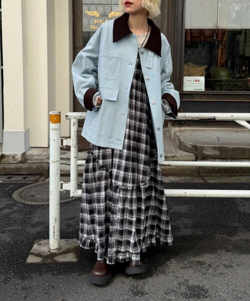 w closet（ダブルクローゼット）の「配色カバーオール（ブルゾン・レディース・ピンク/サックスブルー/アイボリー・FREE）」の17枚目の写真