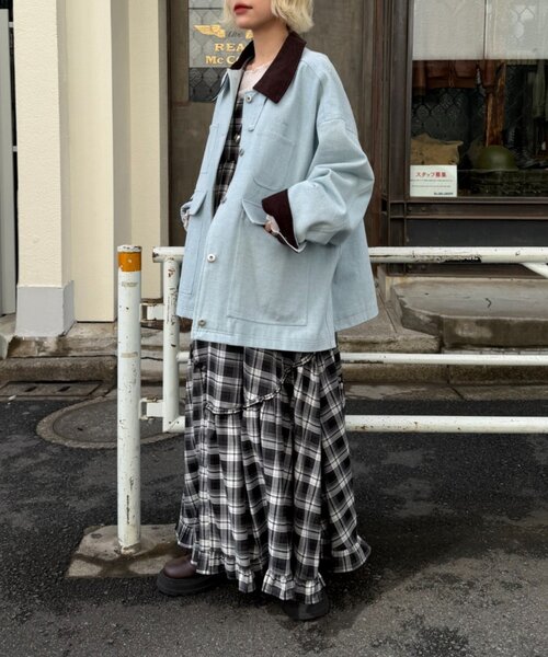 w closet（ダブルクローゼット）の「配色カバーオール（ブルゾン・レディース・ピンク/サックスブルー/アイボリー・FREE）」の10枚目の写真