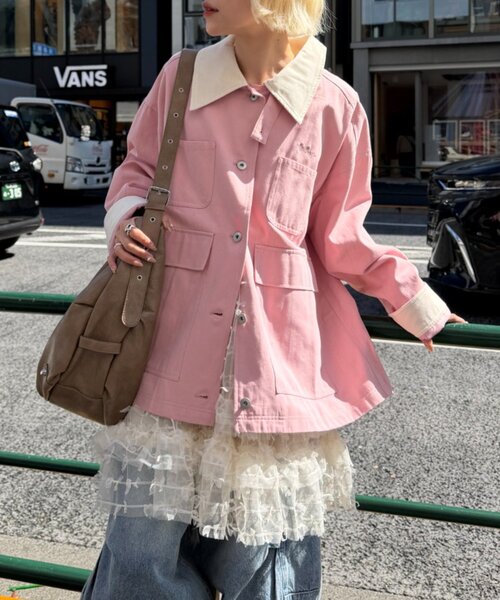 w closet（ダブルクローゼット）の「配色カバーオール（ブルゾン・レディース・ピンク/サックスブルー/アイボリー・FREE）」の5枚目の写真