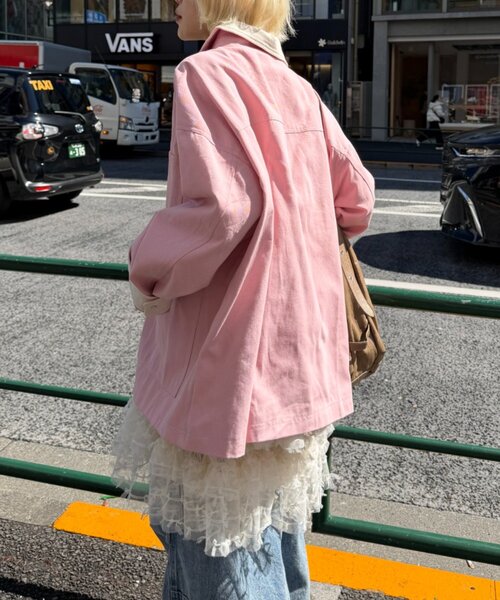 w closet（ダブルクローゼット）の「配色カバーオール（ブルゾン・レディース・ピンク/サックスブルー/アイボリー・FREE）」の6枚目の写真