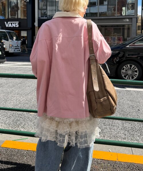 w closet（ダブルクローゼット）の「配色カバーオール（ブルゾン・レディース・ピンク/サックスブルー/アイボリー・FREE）」の7枚目の写真