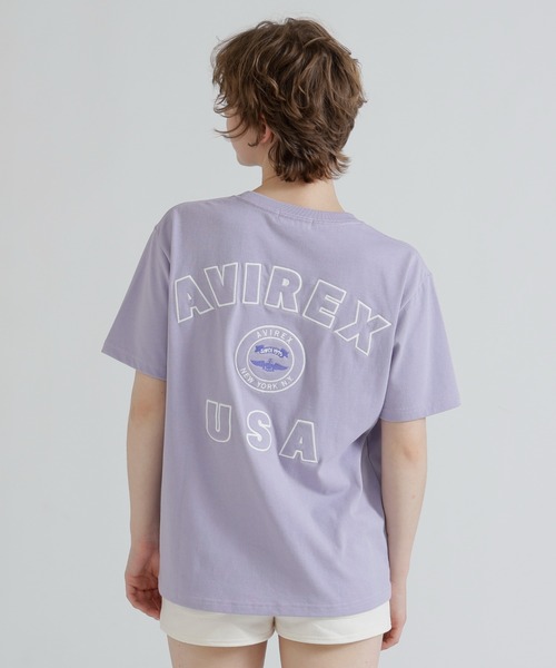 AVIREX(アヴィレックス)の「VARSITY LOGO S/S T-SHIRT(Tシャツ/カットソー・レディース・ブラック/オフホワイト/ネイビー/ラベンダー・F)」の1枚目の写真