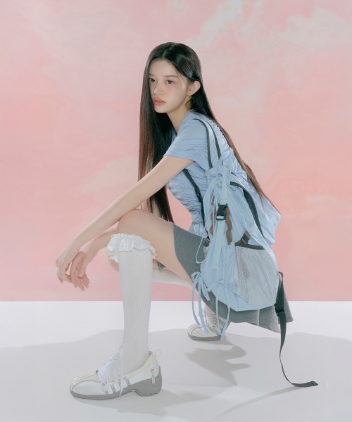 ROCKFISH WEATHERWEAR（ロックフィッシュウェザーウェア）の「[x ILLIT] BLISS HEEL LACEUP SNEAKERS（スニーカー・レディース・ピンク/ホワイト・23.0cm/23.5cm/24.0cm/24.5cm/25.0cm/25.5cm）」の5枚目の写真