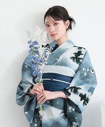 kimonomachi | 【簡単着付け】レディース セパレート浴衣 2点セット 浴衣 簡単(二部式浴衣+しわ兵児帯)S/Fサイズ 着付け簡単 貝殻 金魚 星柄 花柄 フラワー【KIMONOMACHI オリジナル】 低身長浴衣(浴衣)
