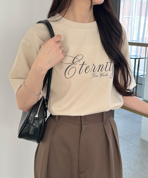 WEGO（ウィゴー）の「WEGO/接触冷感プリントロゴT（Tシャツ/カットソー・レディース・ベージュ/ライトピンク/グレー/オフホワイト/スミクロ・LARGE/MEDIUM）」の4枚目の写真