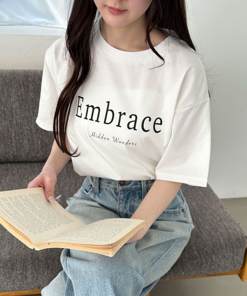 WEGO（ウィゴー）の「WEGO/接触冷感プリントロゴT（Tシャツ/カットソー・レディース・ベージュ/ライトピンク/グレー/オフホワイト/スミクロ・LARGE/MEDIUM）」の6枚目の写真
