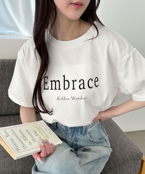 WEGO（ウィゴー）の「WEGO/接触冷感プリントロゴT（Tシャツ/カットソー・レディース・ベージュ/ライトピンク/グレー/オフホワイト/スミクロ・LARGE/MEDIUM）」の7枚目の写真