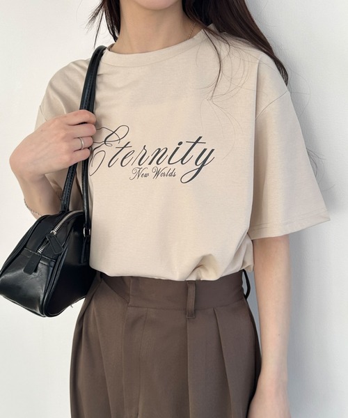WEGO（ウィゴー）の「WEGO/接触冷感プリントロゴT（Tシャツ/カットソー・レディース・ベージュ/ライトピンク/グレー/オフホワイト/スミクロ・LARGE/MEDIUM）」の19枚目の写真
