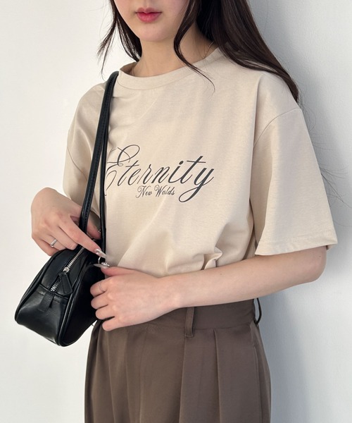 WEGO（ウィゴー）の「WEGO/接触冷感プリントロゴT（Tシャツ/カットソー・レディース・ベージュ/ライトピンク/グレー/オフホワイト/スミクロ・LARGE/MEDIUM）」の18枚目の写真