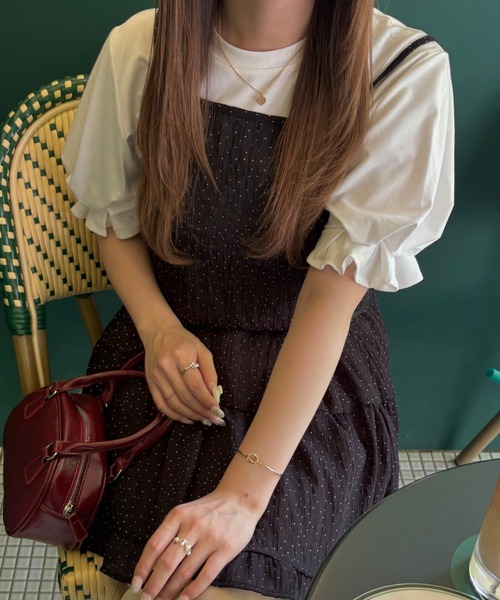 CLEA(クレア)の「ドット柄ティアード切り替えフリルミニシアーキャミワンピース(ワンピース・レディース・ブラック/ホワイト・FREE)」の15枚目の写真