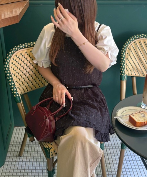 CLEA(クレア)の「ドット柄ティアード切り替えフリルミニシアーキャミワンピース(ワンピース・レディース・ブラック/ホワイト・FREE)」の17枚目の写真