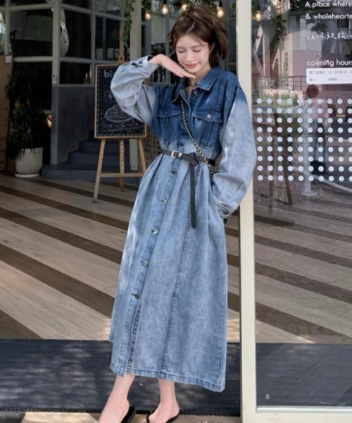 semplice（センプリチェ）の「デニムワンピ【韓国ファッション】（ワンピース・レディース・ブルー・XL/L/M）」の4枚目の写真