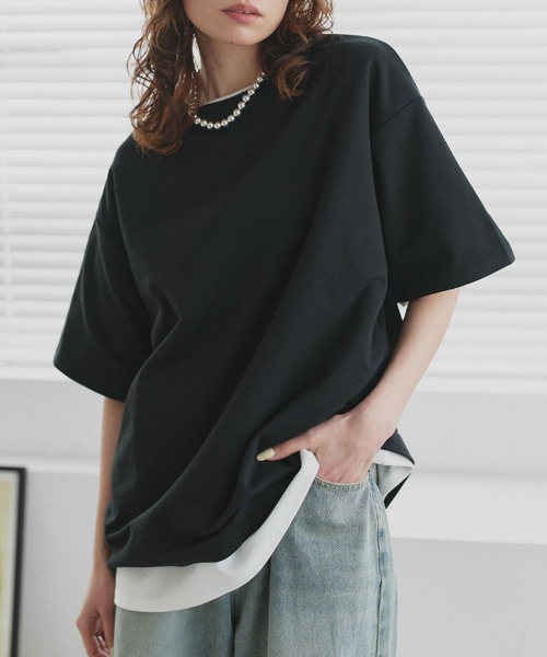 ad thie(アドティエ)の「ベーシック オーバーサイズ Tシャツ(Tシャツ/カットソー・レディース・チャコール/オートミール/オフホワイト/ブラック・FREE)」の2枚目の写真