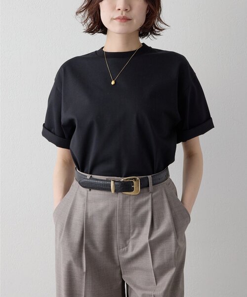 Drawing Numbers(ドローイング ナンバーズ)の「【Drawing Numbers】ハイツイストプレーンTシャツ(Tシャツ/カットソー・レディース・ブラック/ホワイト・38/40)」の2枚目の写真