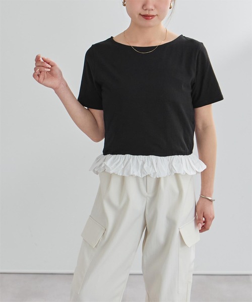 UR'S(ユアーズ)の「チビバルーン半袖トップス(Tシャツ/カットソー・レディース・ホワイト系その他/オフホワイト/ブラック・L/M)」の1枚目の写真