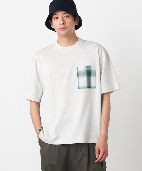 Purple&Yellow(パープルアンドイエロー)の「チェック切り替えプルオーバー(Tシャツ/カットソー・メンズ・ブラック/オートミール・SMALL/LARGE/MEDIUM)」の2枚目の写真