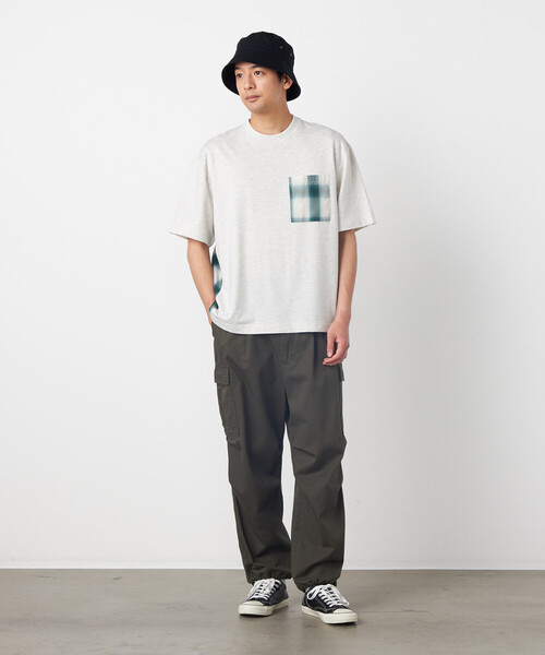 Purple&Yellow(パープルアンドイエロー)の「チェック切り替えプルオーバー(Tシャツ/カットソー・メンズ・ブラック/オートミール・SMALL/LARGE/MEDIUM)」の3枚目の写真