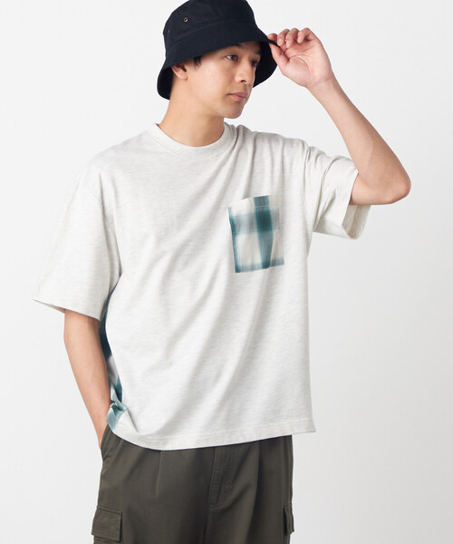 Purple&Yellow(パープルアンドイエロー)の「チェック切り替えプルオーバー(Tシャツ/カットソー・メンズ・ブラック/オートミール・SMALL/LARGE/MEDIUM)」の6枚目の写真
