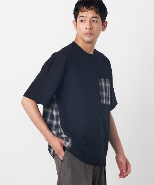Purple&Yellow(パープルアンドイエロー)の「チェック切り替えプルオーバー(Tシャツ/カットソー・メンズ・ブラック/オートミール・SMALL/LARGE/MEDIUM)」の11枚目の写真