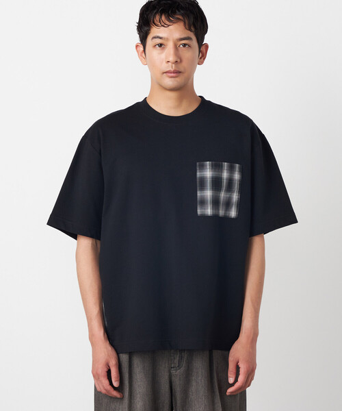 Purple&Yellow(パープルアンドイエロー)の「チェック切り替えプルオーバー(Tシャツ/カットソー・メンズ・ブラック/オートミール・SMALL/LARGE/MEDIUM)」の12枚目の写真