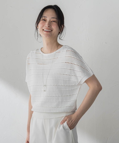 LAUTREAMONT(ロートレアモン)の「レース柄ニット(ニット/セーター・レディース・ベージュ/ブルー/ホワイト・9号)」の1枚目の写真