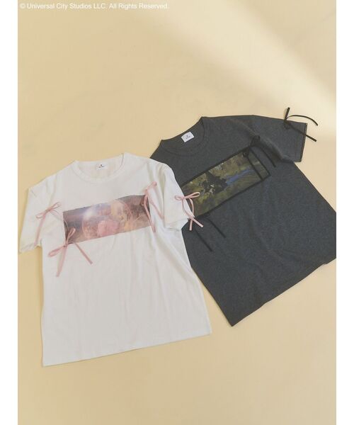 merry jenny(メリージェニー)の「『WICKED』Ribbon Tee(Tシャツ/カットソー・レディース・チャコールグレー/オフホワイト・FREE)」の1枚目の写真