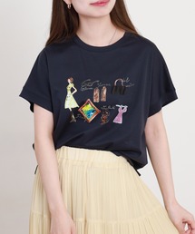 EGLANTINE ファッションモチーフプリントカットソー 半袖