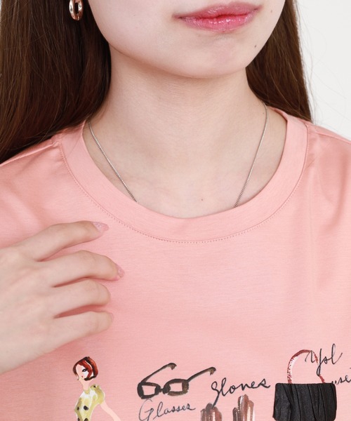 EGLANTINE(エグランティーヌ)の「EGLANTINE ファッションモチーフプリントカットソー 半袖(Tシャツ/カットソー・レディース・ネイビー/サーモンピンク/オフホワイト・38)」の11枚目の写真