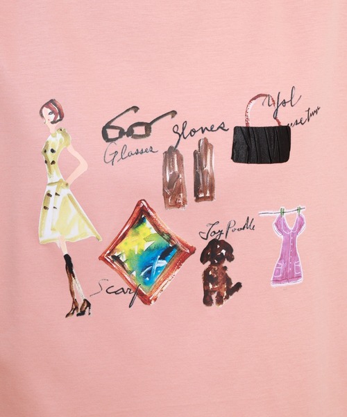 EGLANTINE(エグランティーヌ)の「EGLANTINE ファッションモチーフプリントカットソー 半袖(Tシャツ/カットソー・レディース・ネイビー/サーモンピンク/オフホワイト・38)」の12枚目の写真