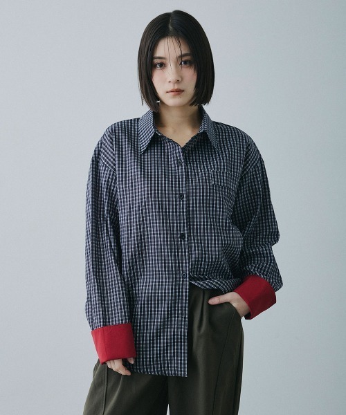 Clum(クルム)の「check loose shirt / チェックルーズシャツ(シャツ/ブラウス・レディース・ブラック×ホワイト・MEDIUM/SMALL)」の8枚目の写真