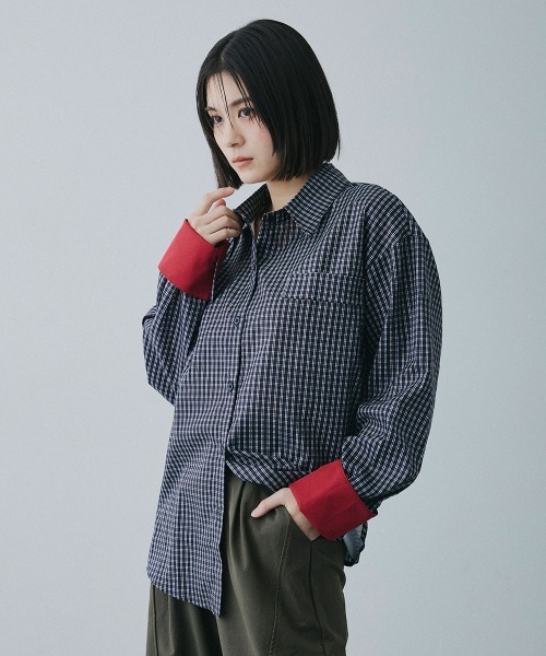Clum(クルム)の「check loose shirt / チェックルーズシャツ(シャツ/ブラウス・レディース・ブラック×ホワイト・MEDIUM/SMALL)」の11枚目の写真