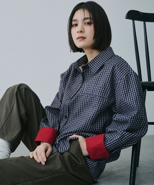 Clum(クルム)の「check loose shirt / チェックルーズシャツ(シャツ/ブラウス・レディース・ブラック×ホワイト・MEDIUM/SMALL)」の5枚目の写真