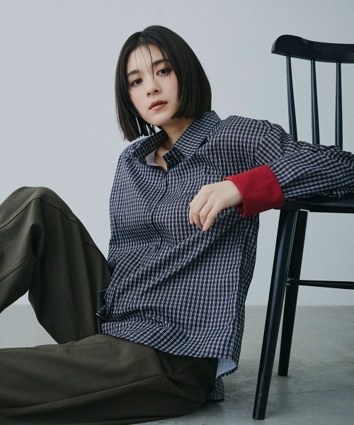 Clum(クルム)の「check loose shirt / チェックルーズシャツ(シャツ/ブラウス・レディース・ブラック×ホワイト・MEDIUM/SMALL)」の10枚目の写真