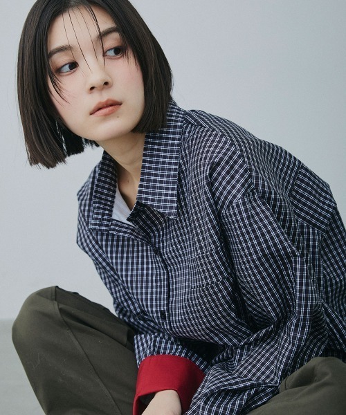 Clum(クルム)の「check loose shirt / チェックルーズシャツ(シャツ/ブラウス・レディース・ブラック×ホワイト・MEDIUM/SMALL)」の14枚目の写真