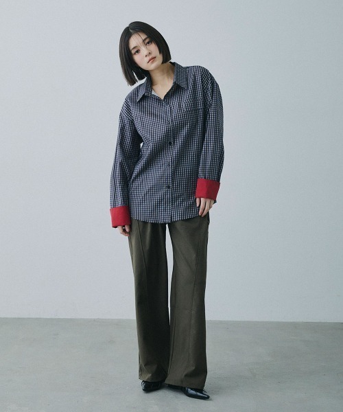 Clum(クルム)の「check loose shirt / チェックルーズシャツ(シャツ/ブラウス・レディース・ブラック×ホワイト・MEDIUM/SMALL)」の3枚目の写真