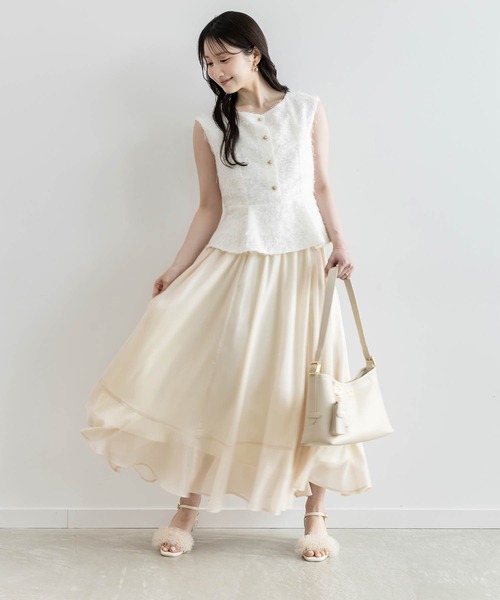 RANDA(ランダ)の「シャギートップス&シアーフレアスカートセット(ワンピース・レディース・クリーム/ブラウン/パープル・1/0)」の3枚目の写真