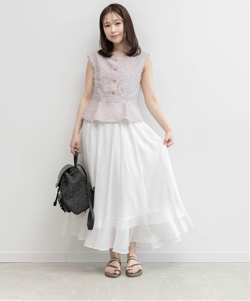 RANDA(ランダ)の「シャギートップス&シアーフレアスカートセット(ワンピース・レディース・クリーム/ブラウン/パープル・1/0)」の6枚目の写真