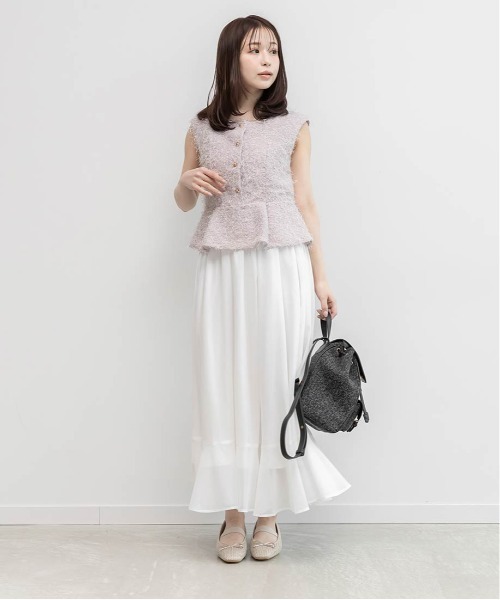 RANDA(ランダ)の「シャギートップス&シアーフレアスカートセット(ワンピース・レディース・クリーム/ブラウン/パープル・1/0)」の9枚目の写真