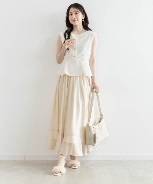 RANDA(ランダ)の「シャギートップス&シアーフレアスカートセット(ワンピース・レディース・クリーム/ブラウン/パープル・1/0)」の19枚目の写真