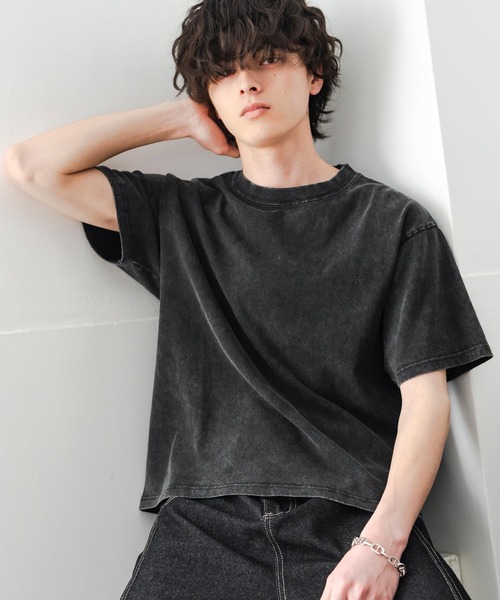 ケミカル加工 ショート丈 短丈 クロップド 半袖コットンクルーネックT