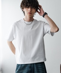 ケミカル加工 ショート丈 短丈 クロップド 半袖コットンクルーネックTシャツ