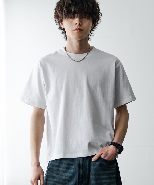Rocky Monroe(ロッキーモンロー)の「ケミカル加工 ショート丈 短丈 クロップド 半袖コットンクルーネックTシャツ(Tシャツ/カットソー・メンズ・ホワイト/ブラック系/ブラック・M/L/XL)」の4枚目の写真