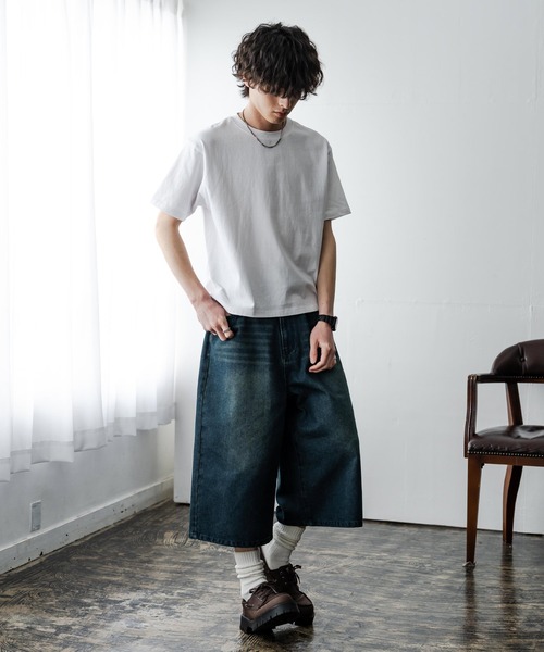 Rocky Monroe(ロッキーモンロー)の「ケミカル加工 ショート丈 短丈 クロップド 半袖コットンクルーネックTシャツ(Tシャツ/カットソー・メンズ・ホワイト/ブラック系/ブラック・M/L/XL)」の8枚目の写真