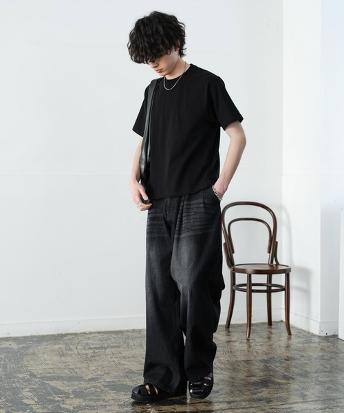 Rocky Monroe(ロッキーモンロー)の「ケミカル加工 ショート丈 短丈 クロップド 半袖コットンクルーネックTシャツ(Tシャツ/カットソー・メンズ・ホワイト/ブラック系/ブラック・M/L/XL)」の15枚目の写真