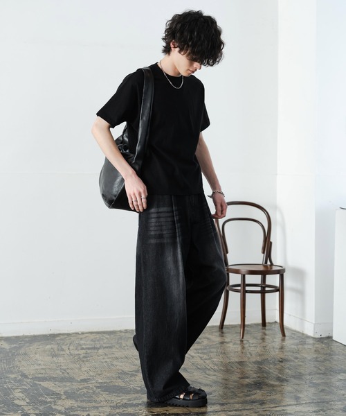 Rocky Monroe(ロッキーモンロー)の「ケミカル加工 ショート丈 短丈 クロップド 半袖コットンクルーネックTシャツ(Tシャツ/カットソー・メンズ・ホワイト/ブラック系/ブラック・M/L/XL)」の17枚目の写真