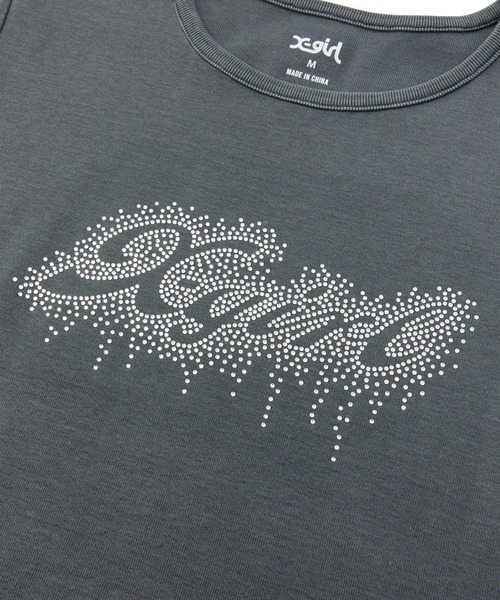 X-girl(エックスガール)の「FADED DROP RHINESTONE LOGO S/S BABY TEE(Tシャツ/カットソー・レディース・ブラック/ブラウン/ピンク・S/M)」の10枚目の写真